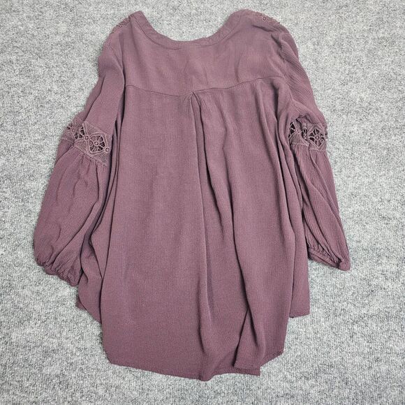 Knox Rose Womens Size M Peasant Bohemian Boho Blouse Top Front Tie Lace - Picture 2 of 11